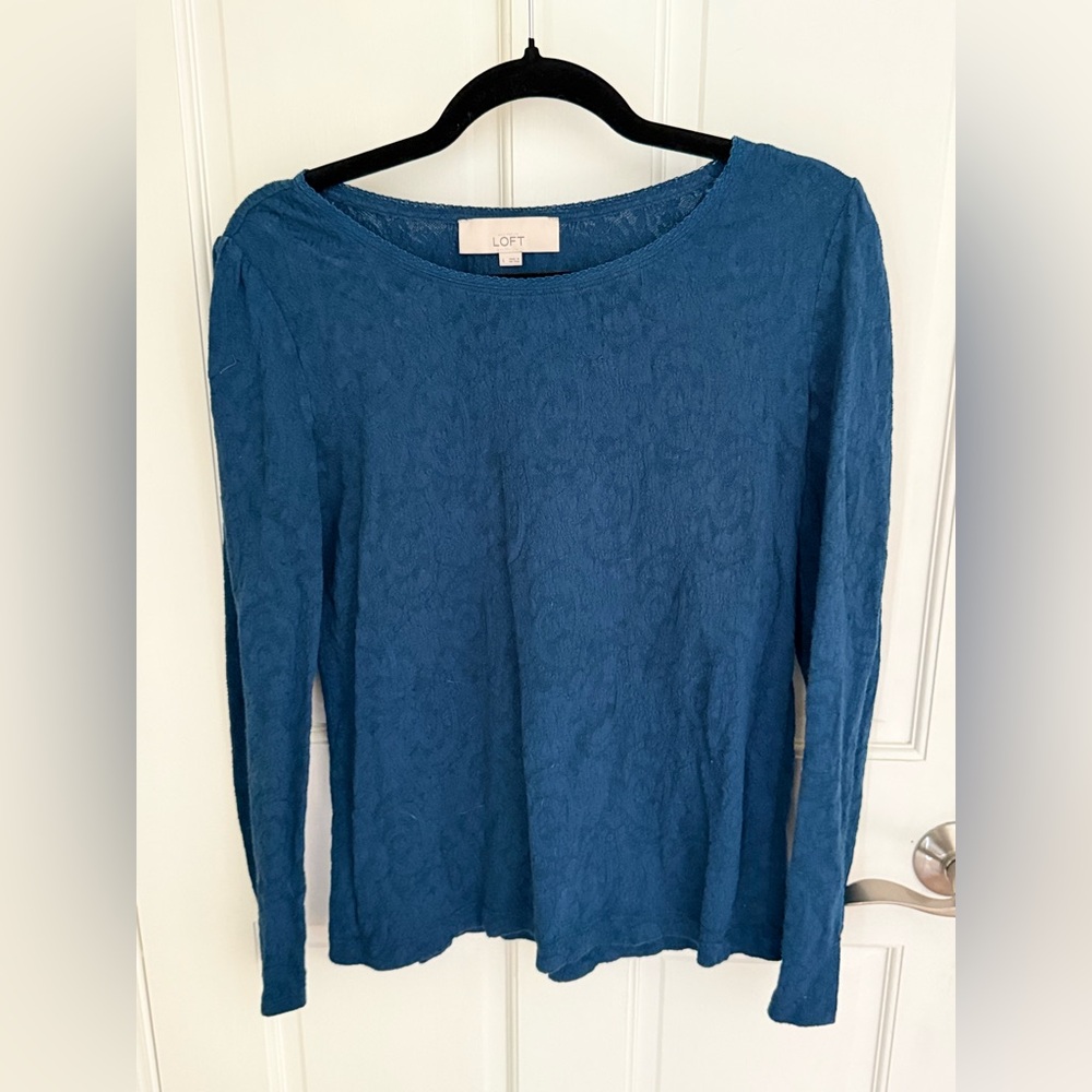 LOFT Women's Teal Long Sleeve Lace Top